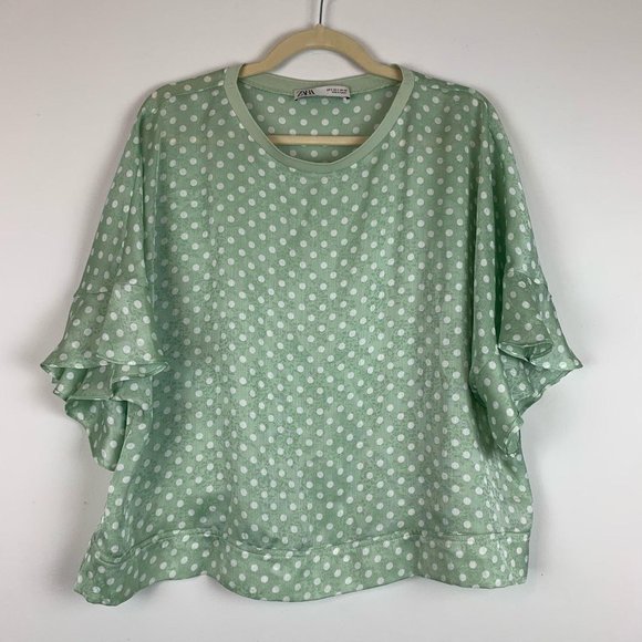 ZARA Mint Green Polka Dot Jacquard Top Sz S - Picture 3 of 8